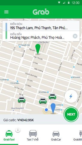 Setting pickup and destination in Grab app