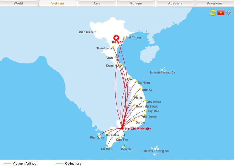vietnam airlines destinations routemap