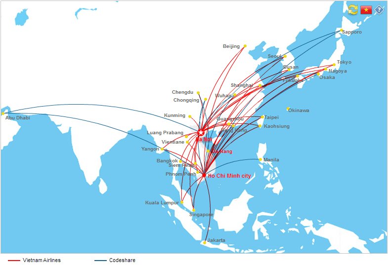 vietnam airlines destinations map - Asia