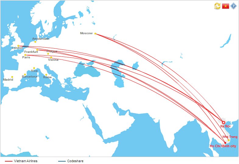 vietnam airlines destinations map - Europe